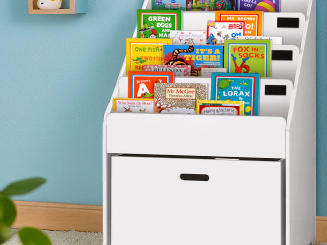 Keezi 4 Tiers Kids Bookshelf Storage Organiser Children Bookcase Drawers Display