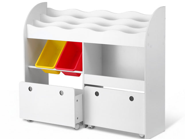 Keezi 3 Tiers Kids Bookshelf Storage Children Bookcase Toy Box Organiser Display White