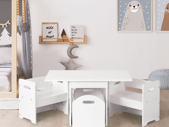Keezi 3PCS Kids Table and Chairs Set Storage Toys Play Activity Desk