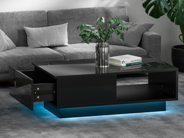 Artiss Coffee Table Led Lights Black