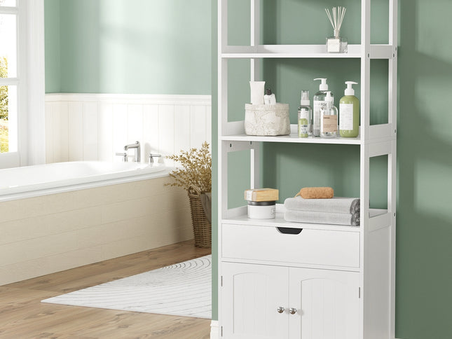 Artiss Bathroom Floor Storage Cabinet with 2 Drawers 3 Open Shelves 2 Doors White