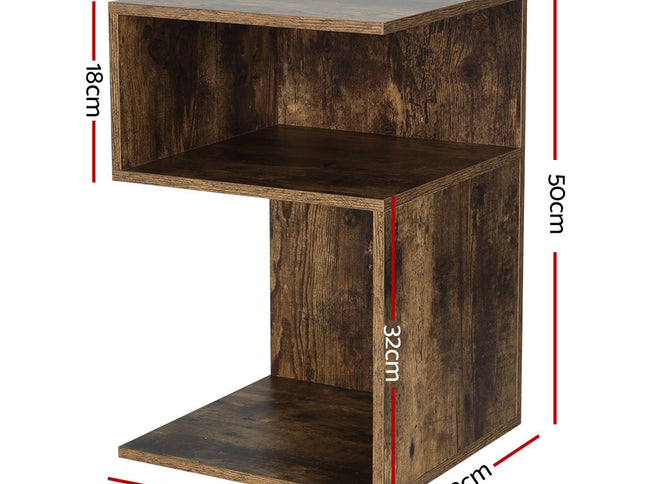 Artiss Bedside Table Shelves Side End Table Storage Nightstand Rust Oak UMENI