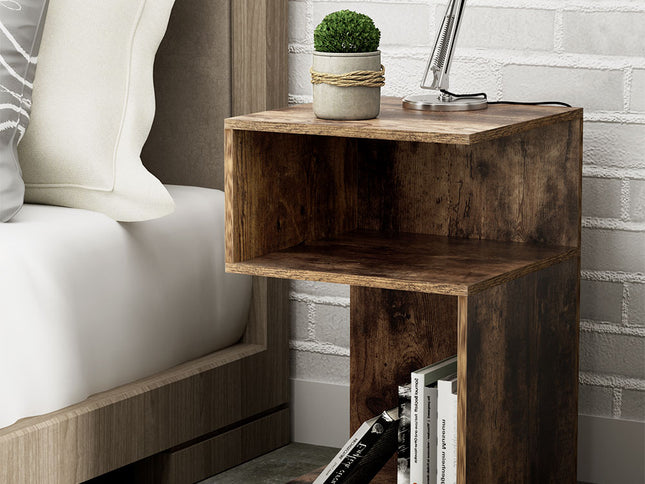 Artiss Bedside Table Shelves Side End Table Storage Nightstand Rust Oak UMENI