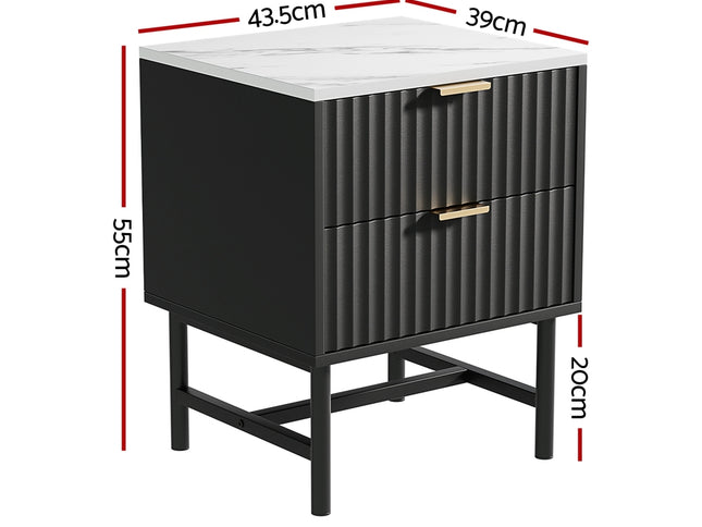 Artiss Bedside Table 2 Drawers - Black
