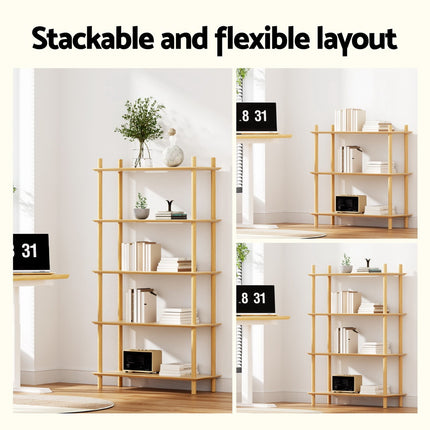 Artiss Bookshelf 5 Tiers Bookcase Display Shelves Wooden Storage Stand Rack Pine