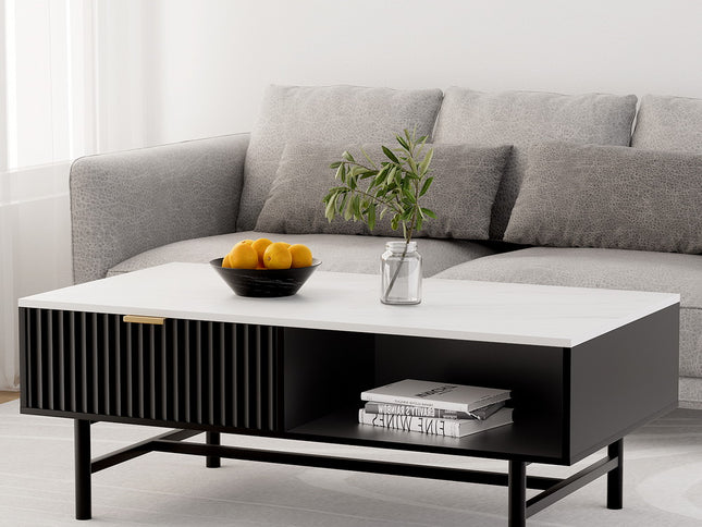 Artiss Coffee Table Drawer Storage Shelf Black