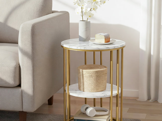 Artiss Coffee Table 2-Tier Round Marble Effect White&Gold