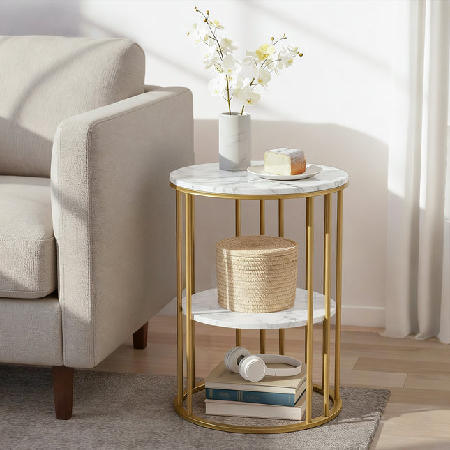 Artiss Coffee Table 2-Tier Round Marble Effect White&Gold