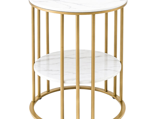 Artiss Coffee Table 2-Tier Round Marble Effect White&Gold