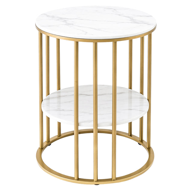 Artiss Coffee Table 2-Tier Round Marble Effect White&Gold