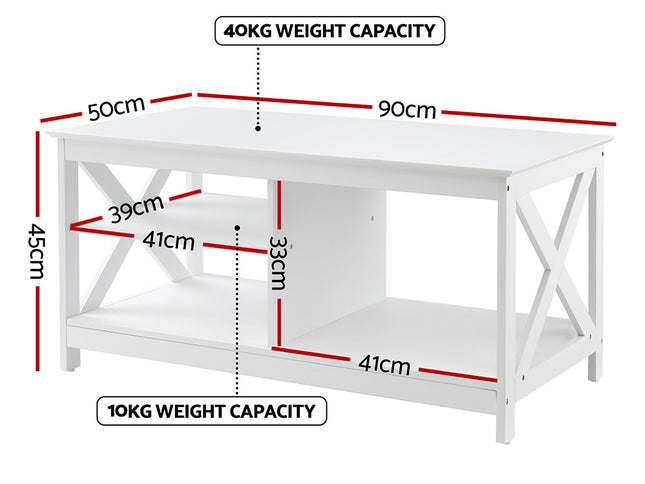 Artiss Coffee Table Storage Shelf White