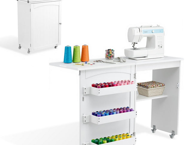 Artiss Folding Sewing Table Sewing Machine Desk Multi-functional Rolling Work Table Craft Station