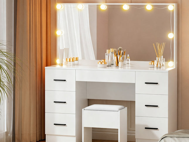 Artiss Dressing Table Set Stool 10 Led Bulbs White Debbie