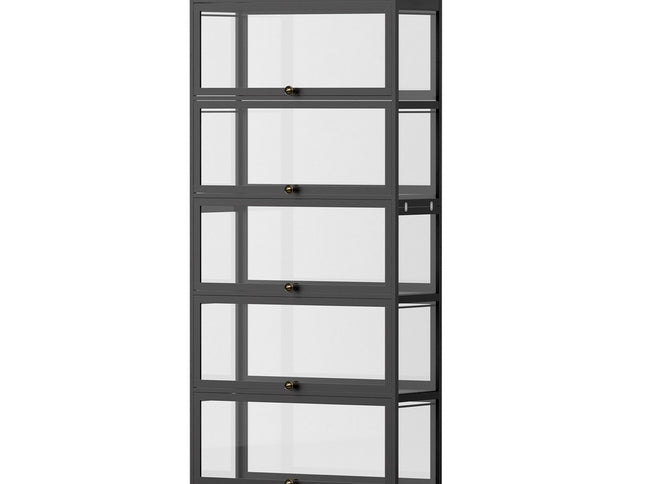 Artiss 5-Tier Display Cabinet Storage Bookshelf Clear Shelf Black