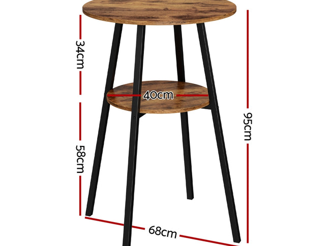 Artiss Industrial Bar Table with 2-Tier Organizer Weather-Resistant MDF Top Steel Frame