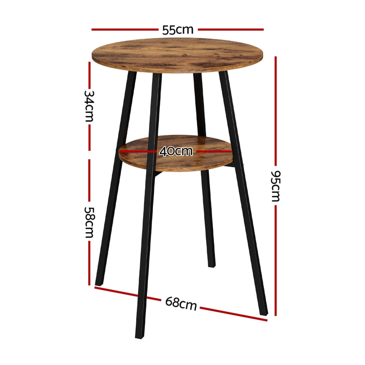 Artiss Industrial Bar Table with 2-Tier Organizer Weather-Resistant MDF Top Steel Frame