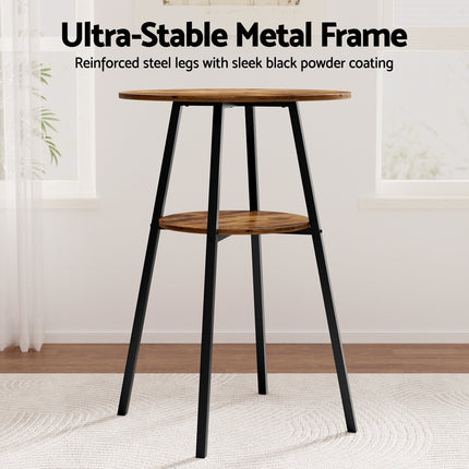 Artiss Industrial Bar Table with 2-Tier Organizer Weather-Resistant MDF Top Steel Frame