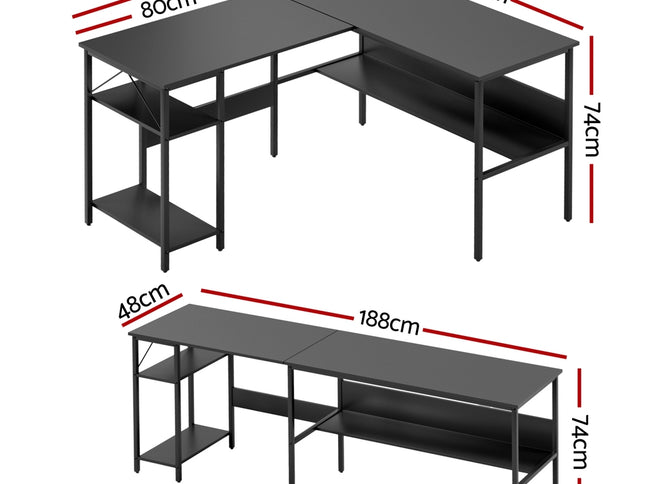 Artiss Computer Desk L shape Home Office Study Table Desks Open Shelf Black