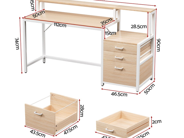 Artiss Computer Desk Home Office Study Table Desks w/Drawers Open Shelf Oak 160CM