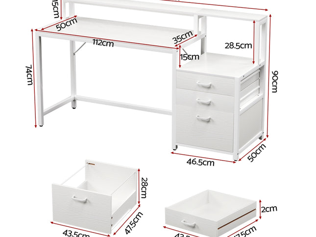 Artiss Computer Desk Home Office Study Table Desks w/Drawers Open Shelf White 160CM