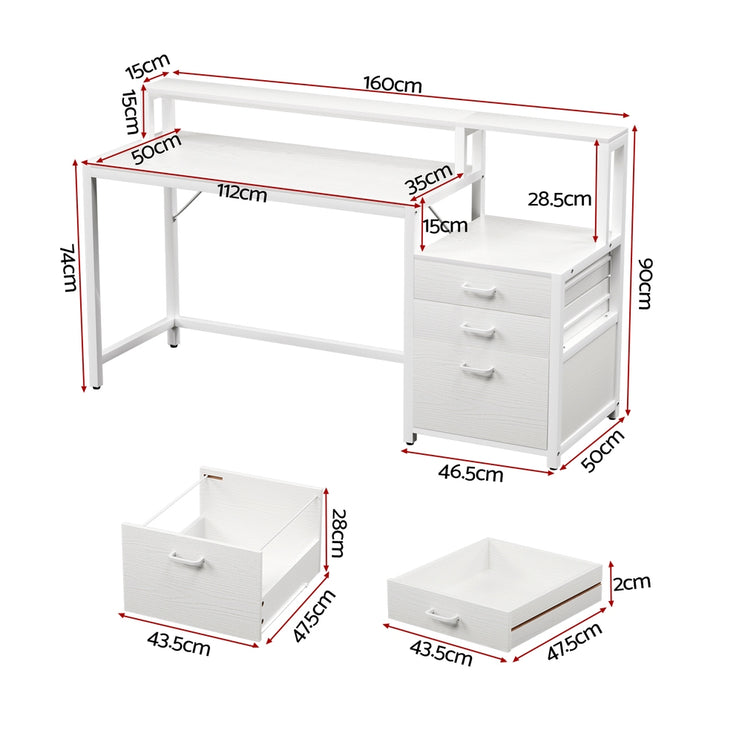 Artiss Computer Desk Home Office Study Table Desks w/Drawers Open Shelf White 160CM