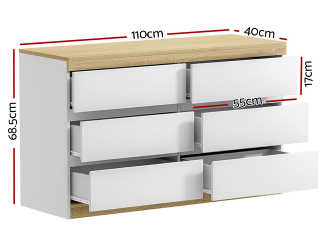 Artiss 6 Chest of Drawers Cabinet Dresser Table Tallboy Storage Bedroom White
