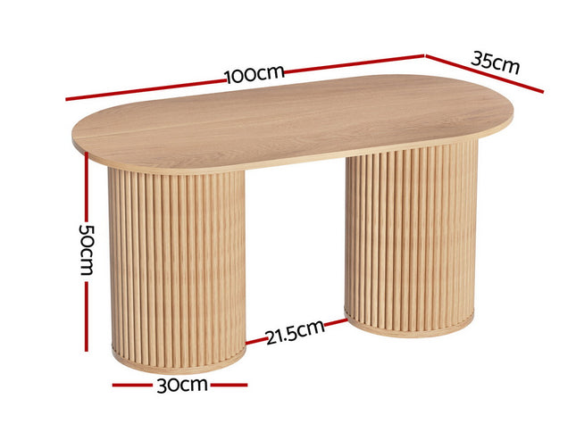 Artiss Coffee Table Oval 100CM Pine Samuel