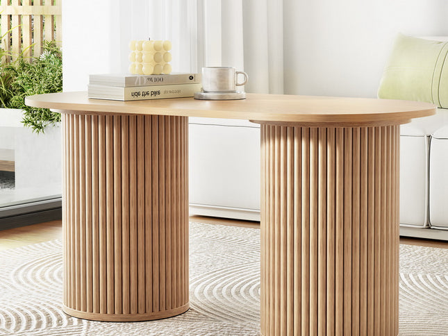 Artiss Coffee Table Oval 100CM Pine Samuel