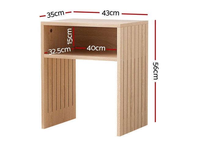 Artiss Coffee Table Storage Shelf Fluted Side Pine