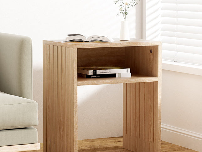 Artiss Coffee Table Storage Shelf Fluted Side Pine
