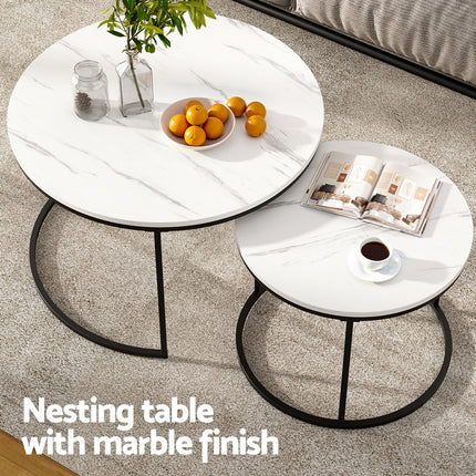Artiss Nesting Coffee Table Set of 2 Marble Effect