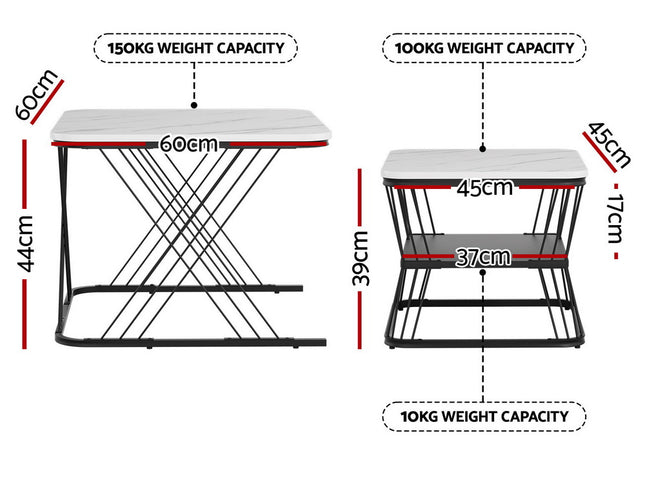 Artiss Nesting Coffee Table Set of 2 Marble Effect