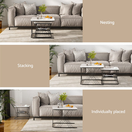 Artiss Nesting Coffee Table Set of 2 Marble Effect