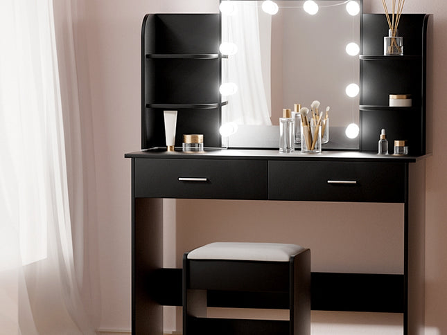 Artiss Dressing Table Set Stool 10 Led Bulbs Black Dulcea
