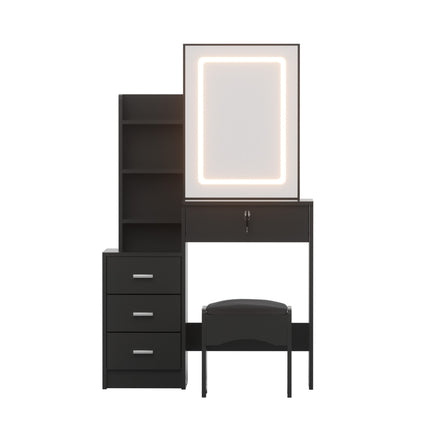 Artiss Dressing Table Vanity Desk Set Stool Led Black