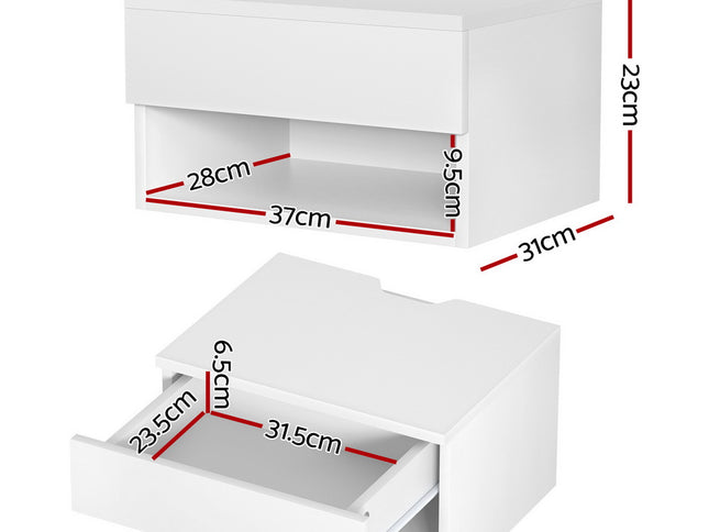 Artiss Floating Bedside Table Nightstand Drawer White