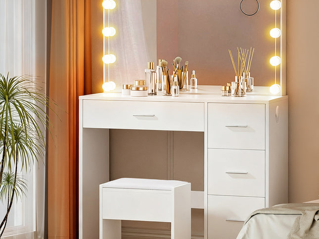 Artiss Dressing Table Set Stool 15 Led Bulbs White Darcy