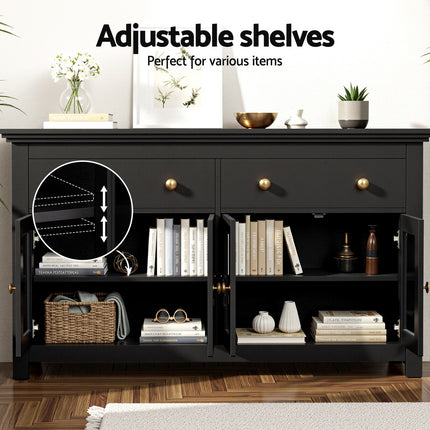 Artiss Buffet Sideboard Storage Cabinet Kitchen Cupboard Clear Door Drawer Black