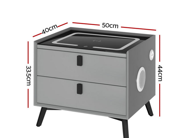 Artiss Smart Bedside Table with Wireless Charging - AIKA Grey