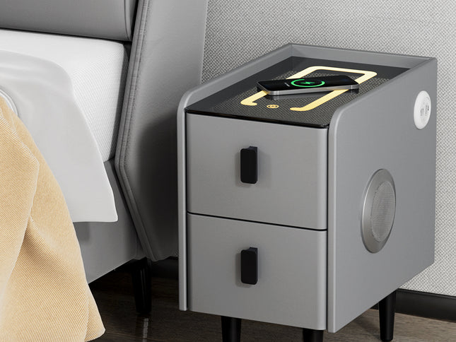 Artiss Smart Bedside Table 2 Drawers with Wireless Charging Ports LED Grey AIDA