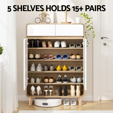 Artiss Shoe Rack Cabinet 20 Pairs Storage Cupboard Pine&White
