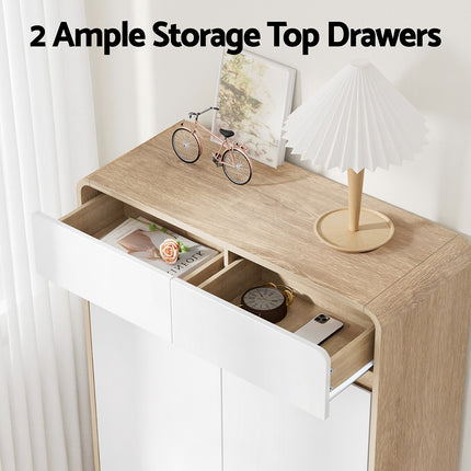 Artiss Shoe Rack Cabinet 20 Pairs Storage Cupboard Pine&White