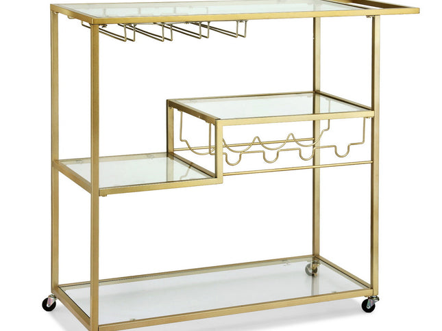 Artiss Bar Cart Drink Trolley Serving Cocktail Wine Rack Glass Holder 102cm Gold
