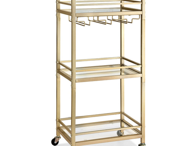 Artiss Kitchen Island Cart Trolley Rolling Serving Storage Wine Glass 43cm Gold