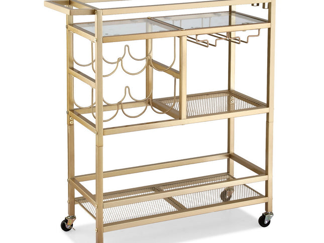 Artiss Bar Cart Drinks Trolley Serving Wine Rack Glass Holder 3 Hooks 72cm Gold
