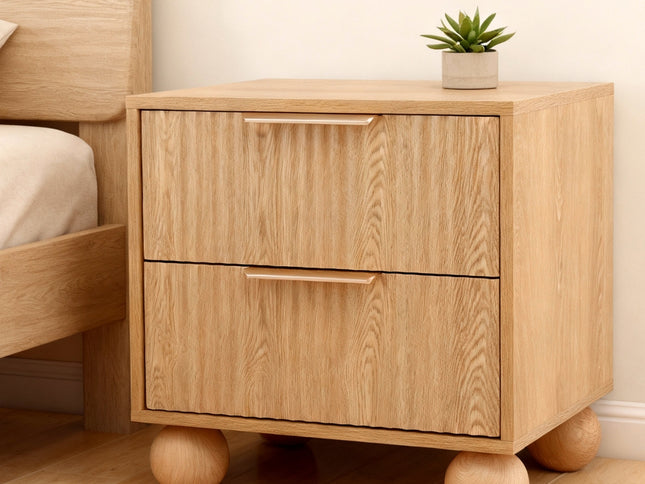 Artiss Rattan Bedside Table 2 Drawers Pine