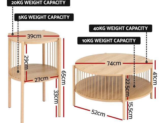 Artiss Coffee Table 2-Tier Round Wood