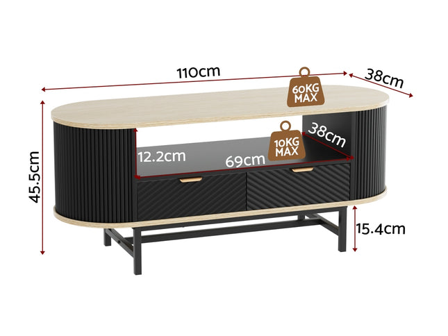 Artiss Coffee Table Drawer Shelf Wood&Black