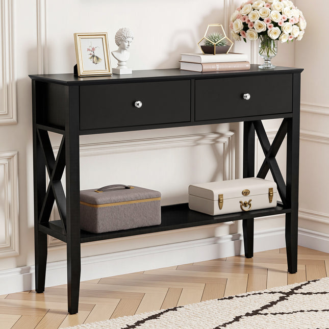 Artiss Console Table 2 Drawers 100CM Black