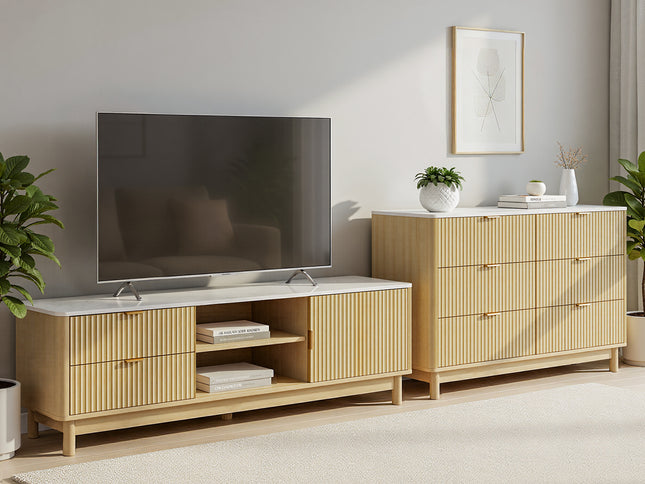 Artiss TV Unit & Chest of Drawers Set Solid Wood Legs Pine